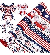 Whaline 30 Yards Patriotic Wired Edge Ribbons 4th of July Star Strip Burlap Ribbon Red Blue White...