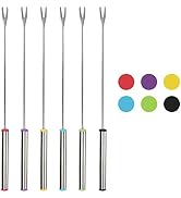 6PCS 9.5 Inch Color-Coded Stainless Steel Fondue Forks, Cheese Fondue Fork Stainless Steel Fruit ...