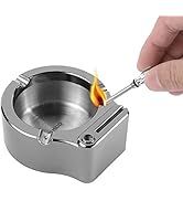 YUSUD Large Cigarette Ashtray with Permanent Match Lighter, Flint Fire Starter Ashtray, Fancy Met...