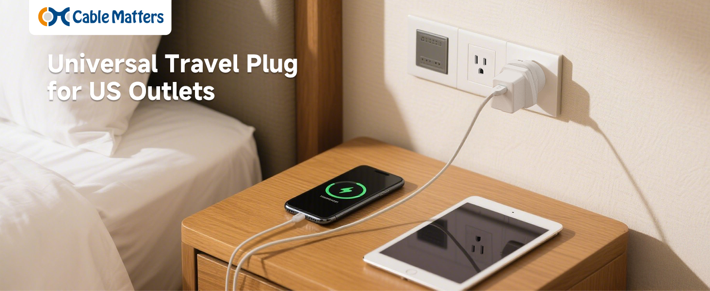 Cable Matters world to us travel plug adapter for international power plugs