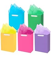 MOXARYSU 5 Pcs Medium Gift Bags With Handles: 7x4x9 Kraft Paper Bags With 10 Tissues For Party, B...