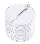 Rubtlamp 100Pcs Silver Plastic Dessert Plates 7.5inch,100Pcs Disposable Silver Forks,White Plasti...