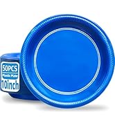 BONSINY 50 Pcs Blue plates 10 Inch Plastic Plates Disposable - Blue Plastic Plates for Party Birt...