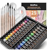 Nicpro Watercolor Paint Kit, Professional Painting Supplies Set 24 Tube Water Color Paints, 8 Syn...