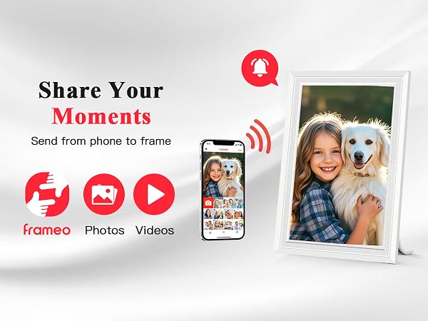 frameo digital picture photo video frame smart wifi HD IPS touch screen slideshow 32GB auto rotate