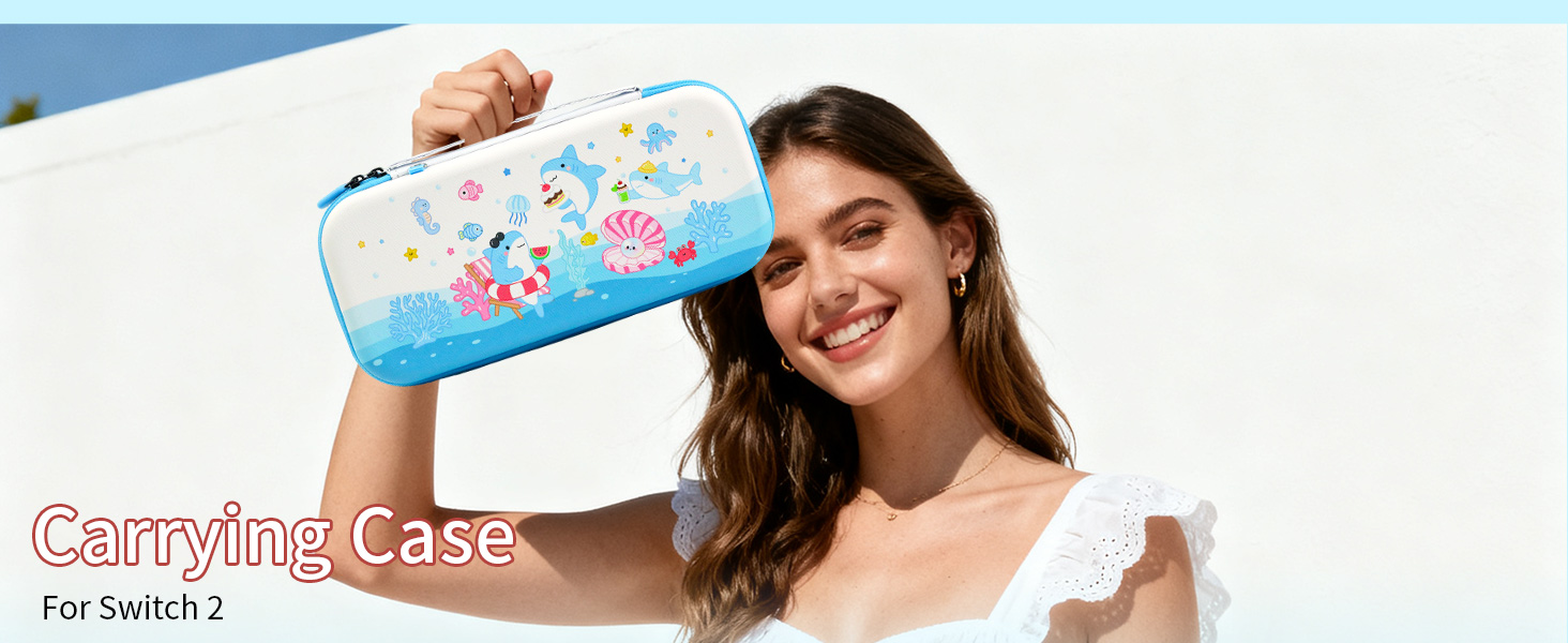 Cute Switch 2 Carrying Case, Switch2 Shark Travel Carry Case with Shoulder Strap