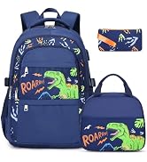 ACESAK Boys Dinosaur Backpack - 3PCS School Backpack Set With Lunch Box and Pencil Case for Kinde...