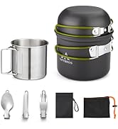 Camping Cookware Kit Backpacking, 0.33Gal Pots and 0.17Gal Pans Set,0.08Gal SUS304 Cup, Forks Kni...