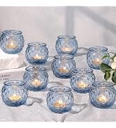 DARJEN Blue Votive Candle Holders Set of 24- Round Glass Candle Holders Bulk for Tea Light Candle...