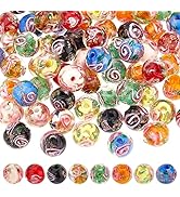 OLYCRAFT 80pcs 8mm Gold Sand Lampwork Beads Glass Handmade Inner Flower Loose Beads Round Spacer ...
