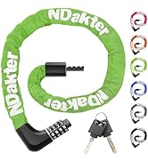 NDakter Upgrade Bike Chain Lock with 4 Digit Combination and 2 Keys, 1.64/2.3/3.2/4.28 Ft Heavy D...