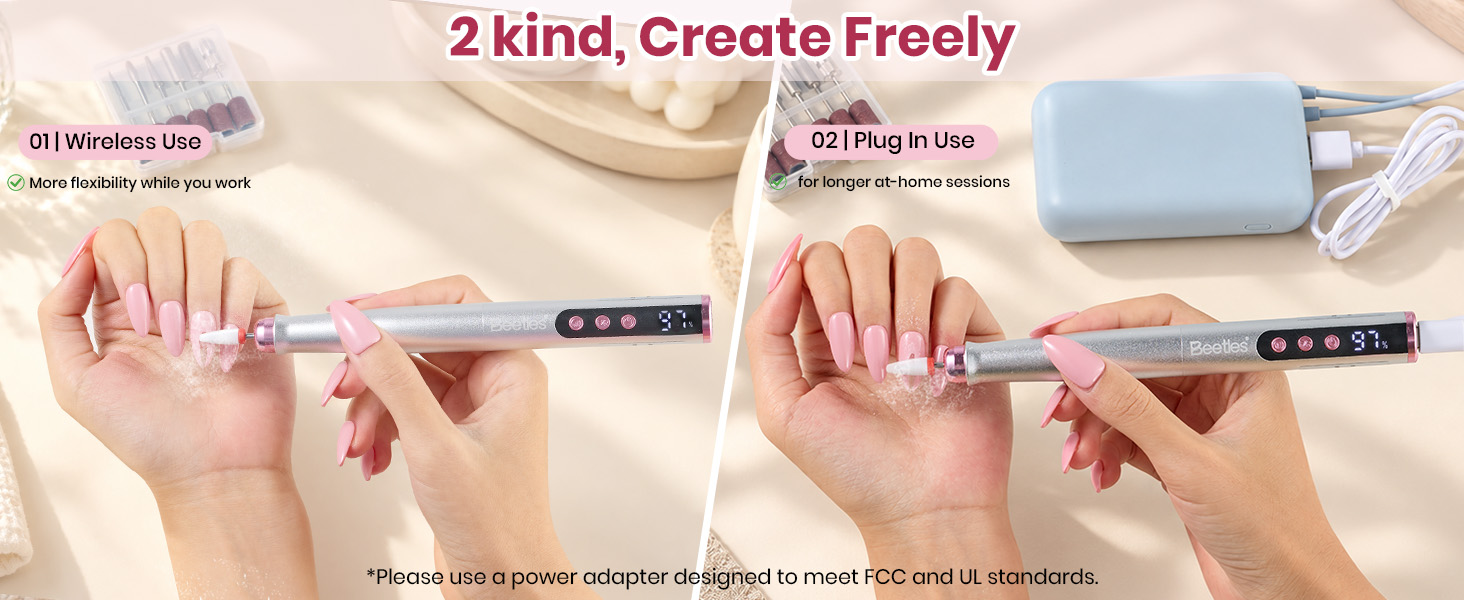 Beetles Cordless Nail Drill, 7 Bits Electric Nail File 5 Speeds LED Display,Rechargeable Nail Drill