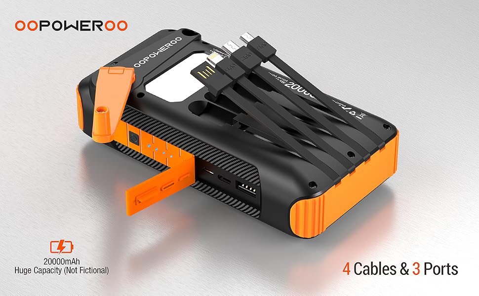 Solar Power Bank 20000mAh Built in Hand Crank and 4 Cables 22.5W Fast Charge Power Bank