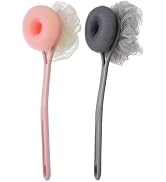 AARAINBOW 2 Packs Shower Body Brush with Bristles and Loofah, Back Scrubber Mesh Sponge with Curv...