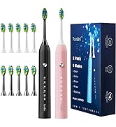 7AM2M Rechargeable Sonic Electric Toothbrush 2 Pack, Soft Toothbrushes for Adults and Kids with 1...