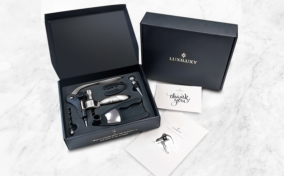 complete 5-pieces gift set with luxurious package. wine bottle opener. wine openers corkscrew