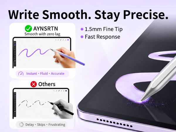 Smooth, precise 1.5mm tip with fast response—iPad Stylus Pen, iPad Pencil A16, Pen for iPad.