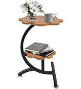 mignonnememe C Shaped End Table 2 Tier Side Table Couch Table with Metal Frame for Living Room, B...