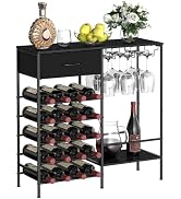 MOOACE Wine Rack Freestanding Floor, Wine Bar Cabinet with Wine Storage and Glass Holder, Mini Ho...