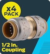 SharkBite Max 1/2 Inch Coupling, Pack of 4, Push to Connect Brass Plumbing Fitting, PEX Pipe, Cop...