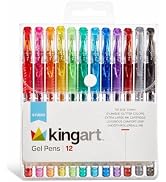 KINGART 400-12 Glitter Rollerball Gel Pens, 12 Sparkling Colors with Soft-Grip Comfort, XL Ink Ca...