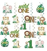 16pcs Wild One Birthday Decorations Hanging Swirls for Boys Girls, Jungle Safari Theme 1st Birthd...