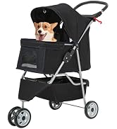 FDW Pet Stroller 3-Wheel Durable Foldable Cat Dog Stroller with Washable Liner Storage Basket Cup...