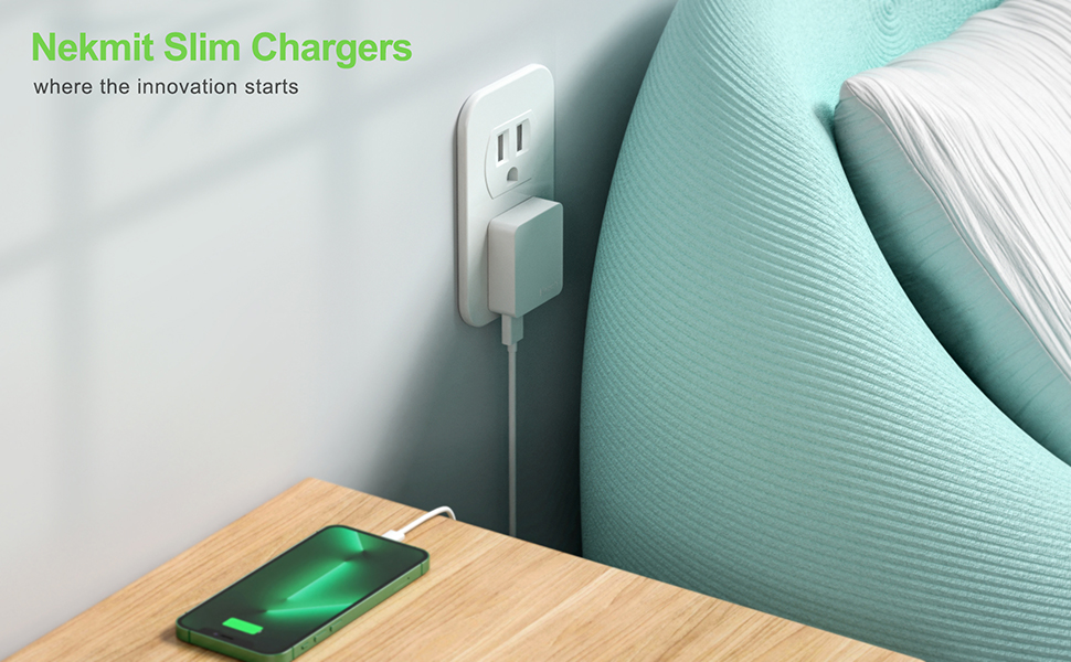 Nekmit Dual Port Ultra Thin Flat USB Wall Charger with Smart IC (White)