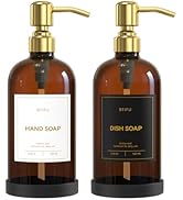Kitchen Soap Dispenser Set – 16.8oz/500ml Glass Hand and Dish Soap Dispenser with Stainless Steel...
