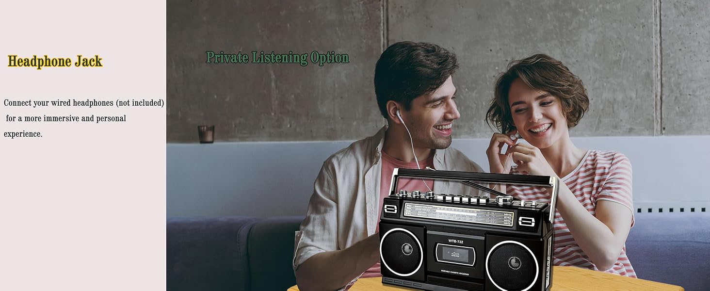 Vintage Classic 80s Style Boombox old school cassette player recorder with headphone