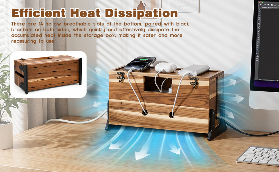 Bottom ventilation slots and elevated base of the extension cord box showing airflow design.