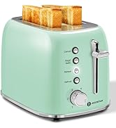 Aigostar Toaster 2 Slice Retro Toaster Stainless Steel, 1.6 inch Extra Wide Slots Bread Toaster B...