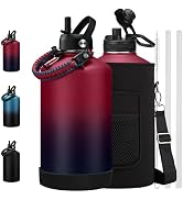 1 Gallon Insulated Water Jug with Straw - Auto Chug Lid, Bottle Carrier Bag, Paracord Handle, 128...