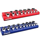 WORKPRO 1/2-inch Magnetic Socket Organizer Set, 2-Piece SAE & Metric Magnetic Socket Holders, Hol...