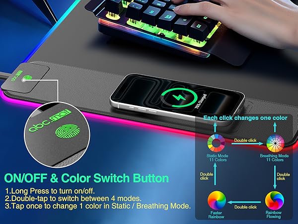 RGB Gaming Mouse Pad with Wireless Charging