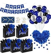 5 Senses Gift Bags for Him with Labels & Tissue Paper | Happy Birthday Decorations Kit with Banne...