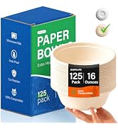 125 Pack 16 Oz Disposable Paper Bowls,Heavy-Duty Compostable Bowls for Soup,Pasta,Salad,Microwave...