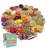 40 Bags Natural Dried Flowers Kit, Natural Dried Herbs with 2 Mesh Drawstring Bag for Soap,Candle...