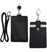 Larpur Retractable ID Badge Holder Vertical PU Leather ID Card Holder Detachable Neck Lanyard wit...