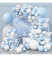 Blue and White Balloon Arch Kit, Baby Blue White Silver Balloon Garland with 4D Silver Foil Ballo...