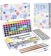 Caliart 128 Colors Watercolor Paint Set, Portable Art Supplies Palette Kit | Water Color Paints w...
