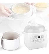 White 1L Mini Slow Cooker with Steamer Basket, 24-Hour Timer and Automatic Keep-Warm Function, 20...