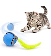 Interactive Rolling Cat Ball Toy, Automatic Moving Cat Toy with Detachable Plush Tail, Dual Speed...