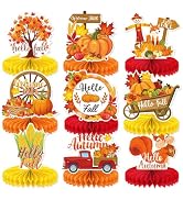 Adeyoo Fall Thanksgiving Table Decorations, Autumn Honeycomb Centerpieces | 9 Pcs 3D Fall Table C...