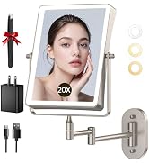 Wall Mounted Lighted Makeup Mirror, 1X/20X Magnifying 5000mAh Rechargeable Make Up Mirror with 3 ...