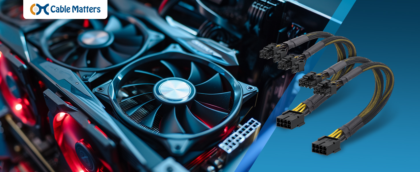 2-Pack PCIe 8 Pin to Dual 8 Pin (6+2) PCIe Power Adapter for GPUs - 9 Inches