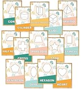 FYSUIMU 14Pcs Boho Rainbow Basic Shapes Early Learning Posters 2D and 3D Classroom Shape Poster E...