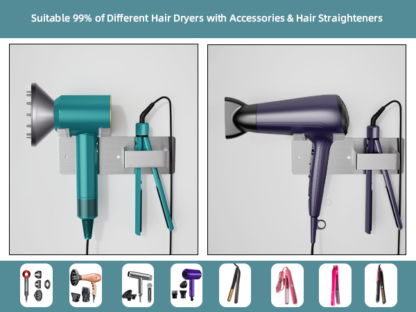 hair dryer holder fits 99% of hair tools, including blow dryers, flat irons, and curling irons.