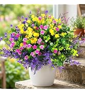 Hananona 12 Pcs Artificial Flowers Outdoor, Faux Artificial Plants UV Resistant Plastic Flower Bu...