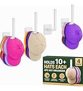 Hat Organizer 4 Pack, Hat Rack for Baseball Caps Holds 10+ Caps Each, Hat Hooks for Wall, Strong ...